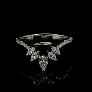 Curved Wedding Band Ring 14k White Gold Plated Marquise Pear Moissanite - Picture 1 of 2
