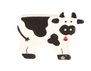 Wood Spotted Cow Brooch Pin Cute 1.5 inches Long - Picture 1 of 2