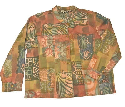 Chaqueta Jean Orvis Retro Años 90 Pastel Patchwork Abstracto Tie Dye Acuarela Floral Foto 1 de 4