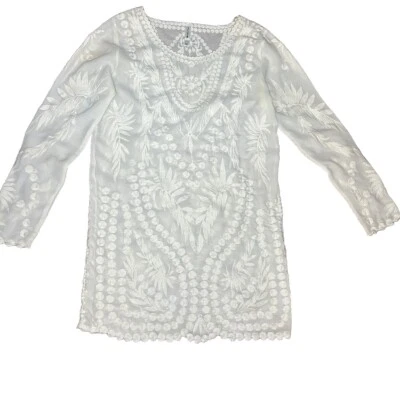 PilyQ Womens Lace Long Sleeve Pullover Swimwear Coverup White Size M/L - Image 1 of 4