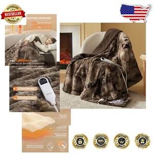 Faux Fur Electric Throw Blanket - Fast Heating, 6 Levels - Dark Chocolate 50x60 - Picture 1 of 10