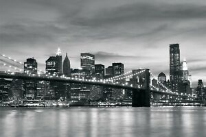 Vlies Fototapete NEW YORK Brücke Skyline Nacht schwarz weiß Wohnzimmer Tapete 10