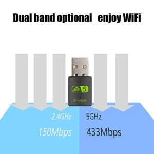 600Mbps USB WiFi Bluetooth 5.0 Adapter 2in1 Dongle Dual Band 2.4G&5GHz USB W _ou - Photo 1/9