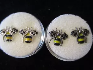 EARRINGS BUMBLEBEES FILLED WITH CZs .925 STERLING SILVER, CHOSE FROM 2 TYPES - Picture 1 of 5