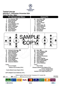 Inter Milan v Arsenal Champions League 06.11.24 EUFA Official Team Sheet - Picture 1 of 1