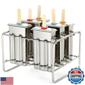 Stainless Steel Popsicle Molds, Set of 6 Ice Cream Maker, Ice Pop Molds With - Picture 1 of 5