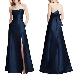 NEW ALFRED SUNG STRAPLESS A-LINE SATIN GOWN WITH MODERN BOW Wedding SIZE 18 - Picture 1 of 8