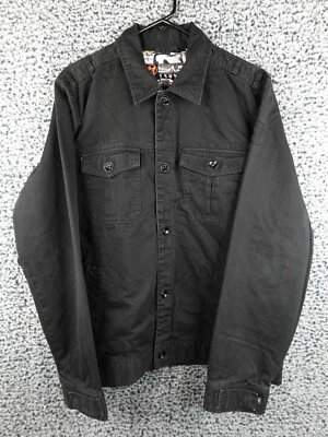 Jaqueta masculina Quiksilver preta com botões forro acolchoado design gráfico algodão - Imagem 1 de 4