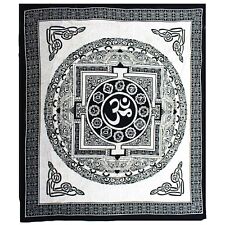 Om Mandala Black & White Cotton Double Bedspread - Wall Picture Hanging