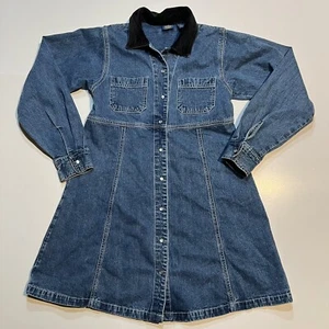 GAP GIRLS XL BLUE LONG SLEEVE SNAP FRONT Denim Velvet COLLARED DRESS - Picture 1 of 7
