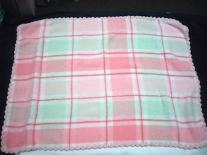 Vtg Pink Green Girls Plaid First Impressions Pastel Soft Chenille Baby Blanket - Picture 1 of 7