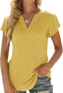 Womens Tops V Neck Ruffle Short Sleeve Tshirts Tunic Summer Business Casual Tops - Picture 1 of 72