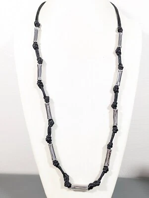 Collar Chicos Tono Plata Barra Negro Anudado Cordón Capas Largas Boho Western Foto 1 de 4
