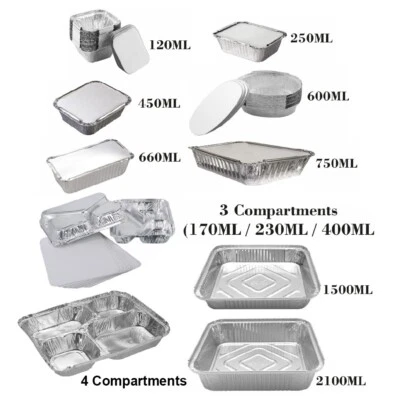 50 x Alufolie Behälter mit Deckel Wiederverwendbar BBQ Mahlzeit Lebensmittel Aufbewahrung Zum Mitnehmen - Bild 1 von 4