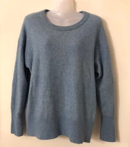 COUNTRY ROAD Fluffy Mohair Wool Blend Knit Crew Jumper L 14 Blue Drop Shoulder - Picture 1 of 14
