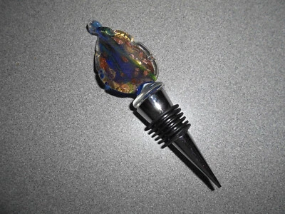 Tapón de botella de vino hermoso adorno de vidrio de arte hecho a mano personalizado usado Foto 1 de 3