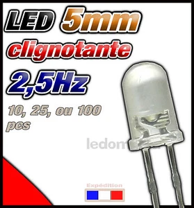 416R# LED 5mm clignotante rapide 2,5Hz rouge ronde, dispo 10, 25 ou 100pcs - - Foto 1 di 1