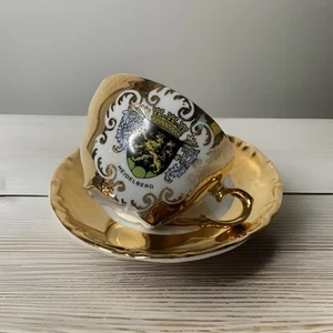 Handarbeit Bavaria Germany Demitasse Teetasse & Untertasse Heidelberg 22 Karat Gold - Bild 1 von 7
