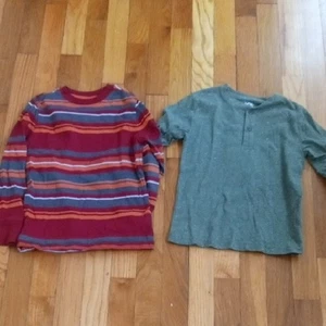 boys 4 set of 2 long sleeve henley tee, green & striped - Picture 1 of 2