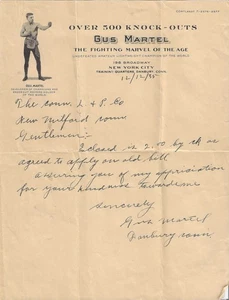 1935 Gus Martel Lightweight Champion Of World Signed Letter Boxing Trainer Boxer - Imagen 1 de 1