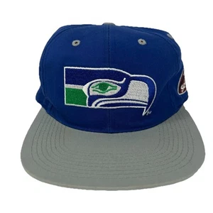 Vintage Seattle Seahawks Snapback Hat Cap Sports 90s Large Head Logo Blue Gray - Picture 1 of 10