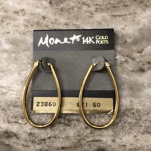 Vintage Monet Hoop Earrings Gold Tone 14k Post Earrings - Picture 1 of 3