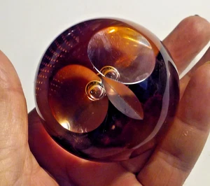 WISE OWL Artisan Caithness Scotland Sphere Clear Amber Decorative Paperweight - Picture 1 of 5