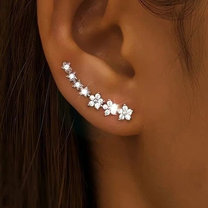 Damen zierliche Ohr Kletterer Ohrstecker klein Trend Blume Manschette Krabbelohrringe - Bild 1 von 5