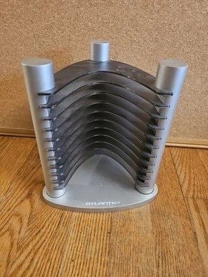 Atlantic Desktop CD/DVD Holder – Black & Silver Media Tower Rack Holds 10 Discs - Image 1 of 3