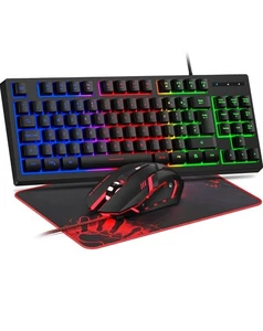 Gaming Keyboard and Mouse Set, UK Layout, LED Backlit Light Up Keyboard, - Picture 1 of 8
