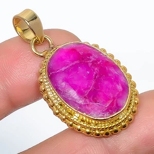 Ruby (Simulated) Gemstone Antique Design Gold Plated Pendant 1.56" P7622-267 - Picture 1 of 3