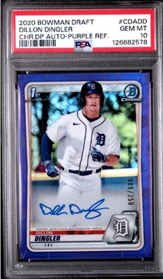 2020 Bowman Draft Chrome Autographs Dillon Dingler Purple Auto /250 PSA 10 E4 - Image 1 of 2