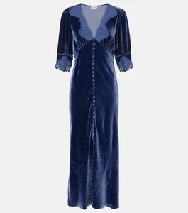 RIXO Simone Blue Velvet Lace Midi Dress Size Small UK 10 - Picture 1 of 9