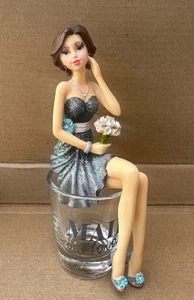 Hiccup Maid Of Honor Girl in Shot Glass 5.75" Fun Elegant Lady Gray Glitter - Picture 1 of 5