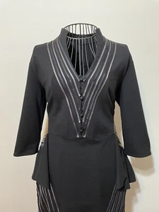 Ika peplum ribbon dress 12 designer vintage As New Black - Picture 1 of 12