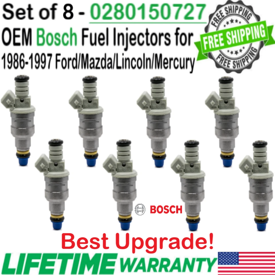 x8 Bosch Best Upgrade OEM Fuel Injectors for 1986-97 MERCURY/FORD/LINCOLN/MAZDA Foto 1 de 4