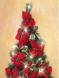 LED Lighted Red Poinsettia Christmas Tree Wall Decoration - Picture 1 of 1