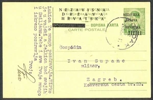 Croacia 1941-07-24, tarjeta de papelería provisional (OVPT) Medak - Zagreb - Imagen 1 de 2