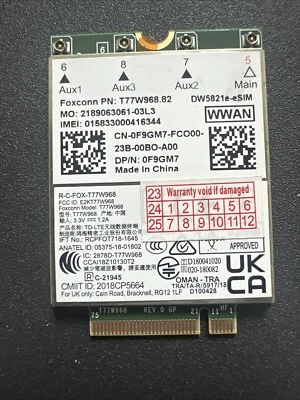 New Unlock Dell Latitude 5420 5424 7424 T77W968 DW5821e  X20 LTE F9GM7 F9GM7 W26 - Image 1 of 2