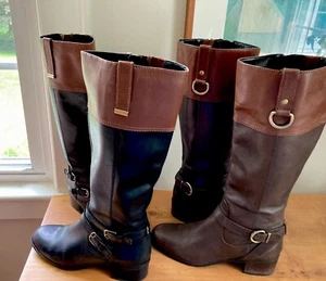 Two Pair 2 Tone Tall Bandolino Leather Boots/Carmine & Carlotta Brown & Black 7M - Picture 1 of 22