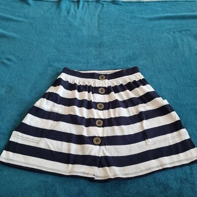 E-VIE NAUTICAL NAVY BLUE WHITE STRIPE COTTON BUTTON FRONT POCKET BEACH SKIRT 10 - Image 1 of 3