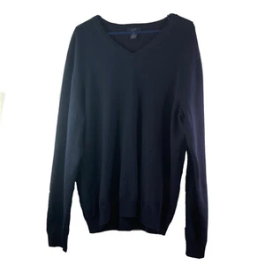 Brooks Brother Pullover Sweater Mens XL Navy Blue Merino Wool Blend V-neck - Picture 1 of 5