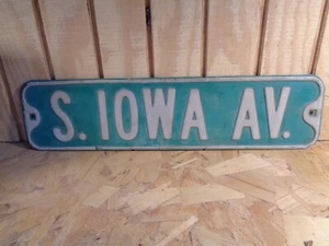 "S. IOWA AV." Authentic Vintage Embossed Raised Letter Street Sign - Picture 1 of 3