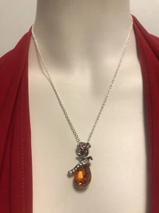 18K White Gold German Silver Pendant & 925 Silver Copper Chain - Orange Crystal - Picture 1 of 6