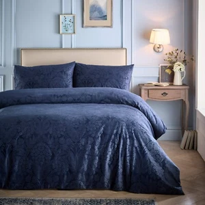 Duvet Cover Bedding Set Luxury Berkley Floral Velvet by Appletree Heritage Navy - Picture 1 of 10