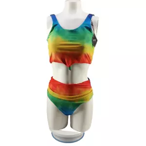 NWT ZAFUL Tie Dye Rainbow 2 piece Resort Swimwear Size 6 Padded Wide Strap - Picture 1 of 13