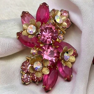 JULIANA D&E #3920 Brosche rosa Navette AB Glas Strass Blume - Bild 1 von 7