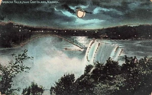 Moonlit American Falls from Goat Island Niagara Falls, NY Glitter Posted 1907 - Picture 1 of 2