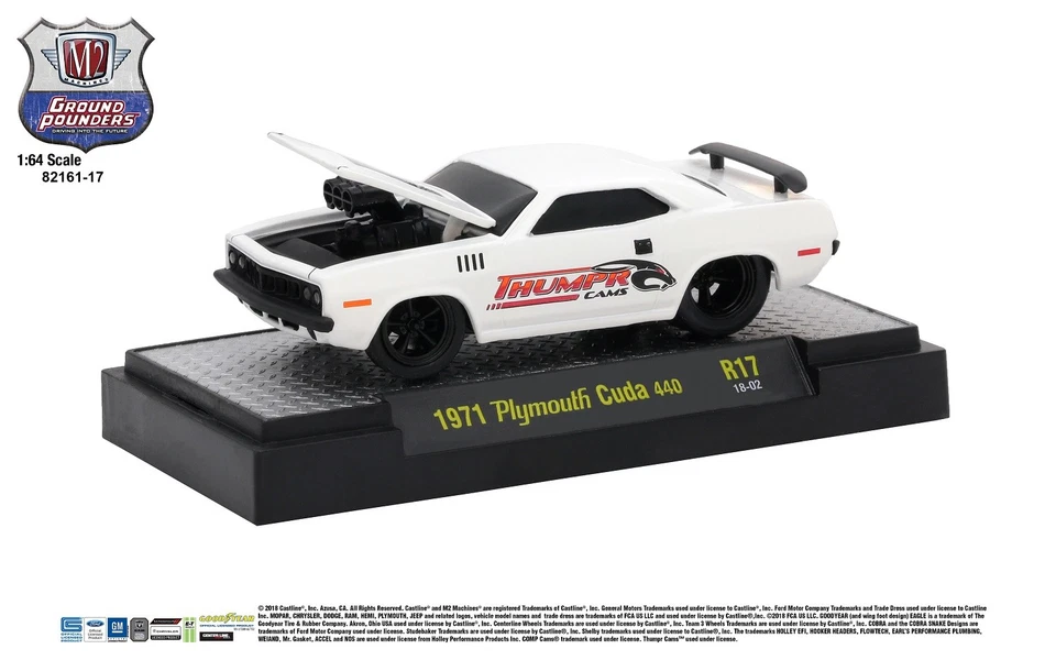 M2 Ground Pounders 1971 Plmouth Cuda 440 Semi Gloos White 1:64 #R17 - Image 1 of 1