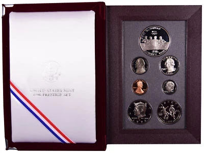 1996 US PRESTIGE Proof 7 Coin Olympic Rowing Silver Dollar Soccer Half Box + COA - Image 1 of 4
